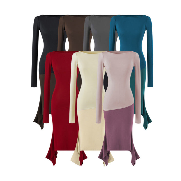 Women Figure-Hugging Midi Dress with Asymmetrical Hem and Panel Design Amarae