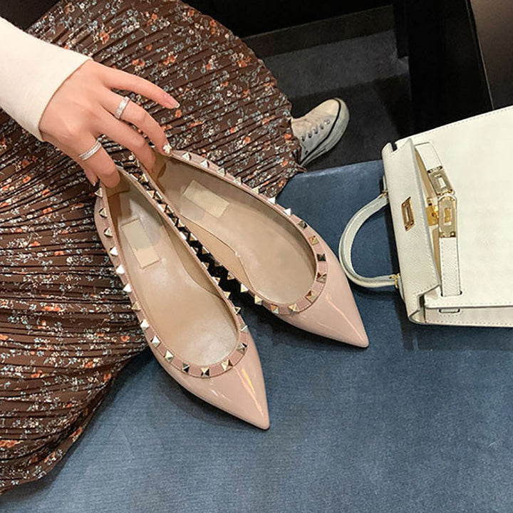 Women Stylish Pointed Toe Flat Shoes with Decorative Studs Lune London