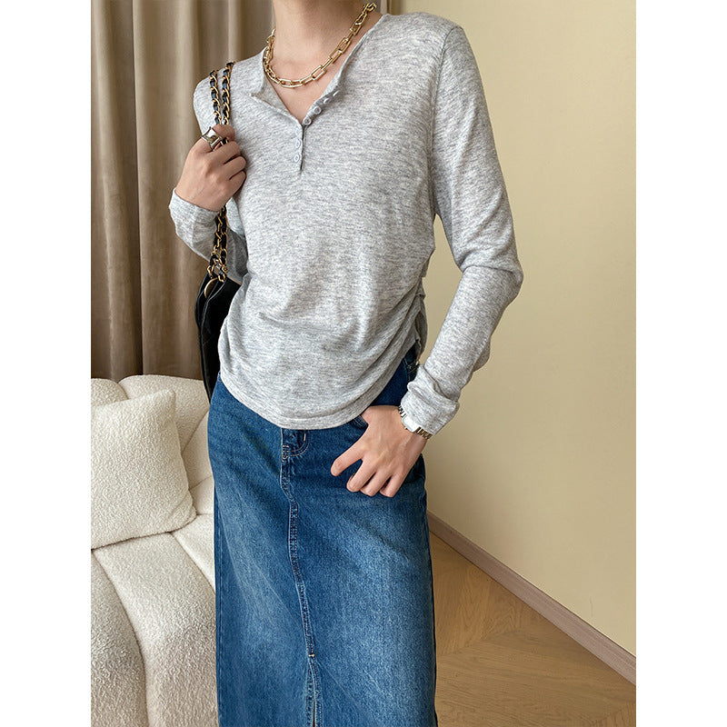 Ladies Long Sleeve Henley Top Chic & Stil