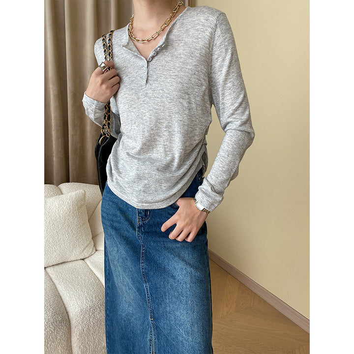 Ladies Long Sleeve Henley Top Chic & Stil