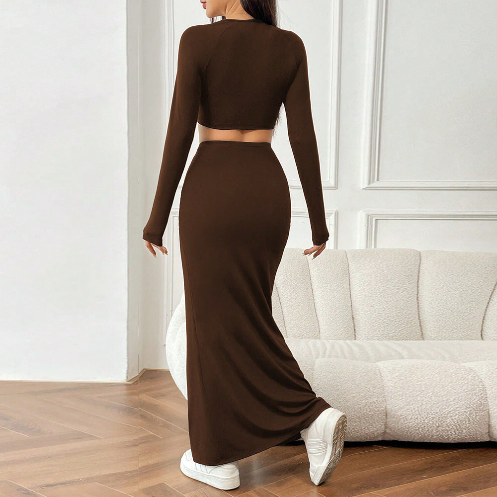 Ensemble de tee-shirt court et de jupe maxi à volants pour femmes Chic & Stil