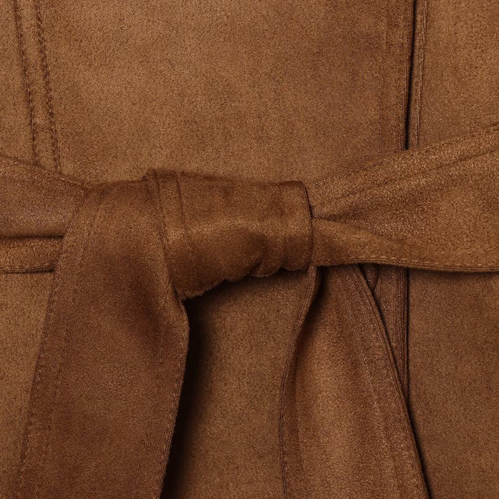 Women's tailored short jacket made of soft suede imitation with asymmetrical button placket and tie belt Amarae
