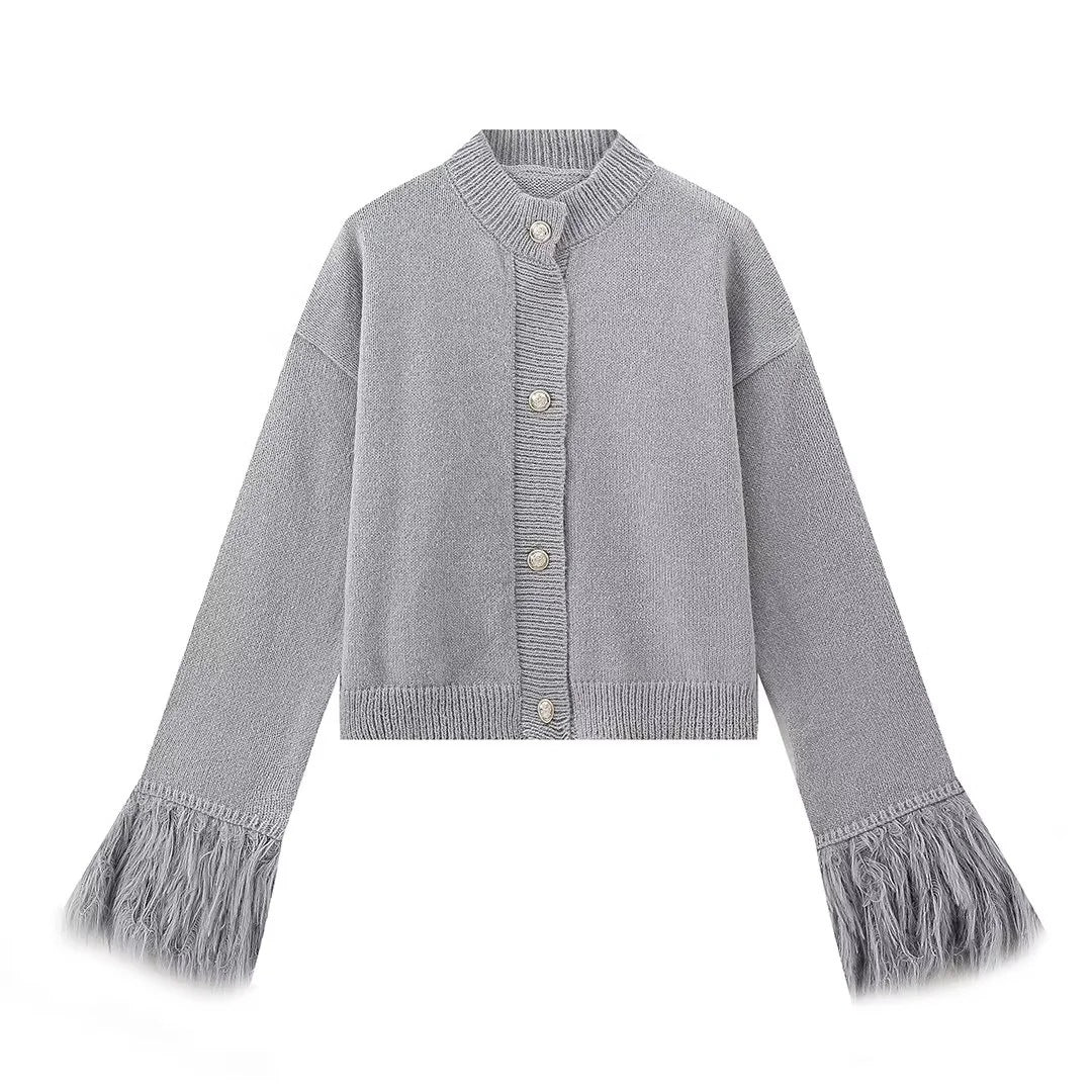 Casual knitted jacket for women with decorative fringes and high-quality buttons Lune London