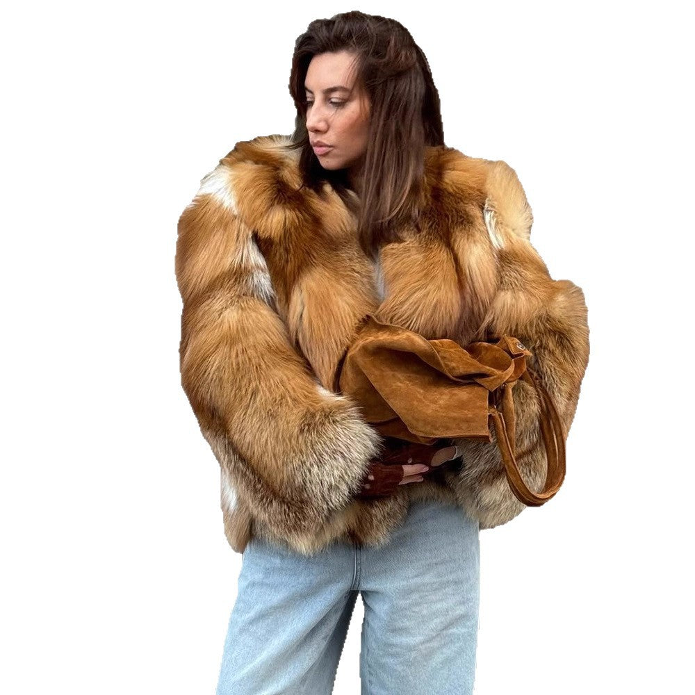 Women Boxy Short Coat in Multi-Layer Faux Fur Look with Voluminous Sleeves Amarae
