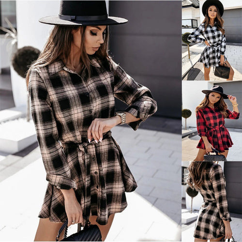 Checkered shirt for women with belt Amarae