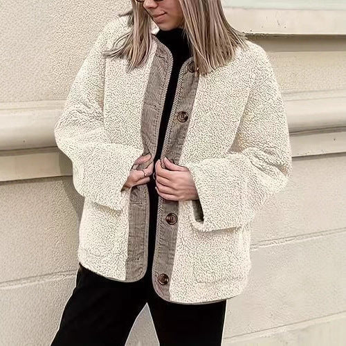 Ladies Comfortable Teddy Jacket with Button Closure and Loose Fit Lune London