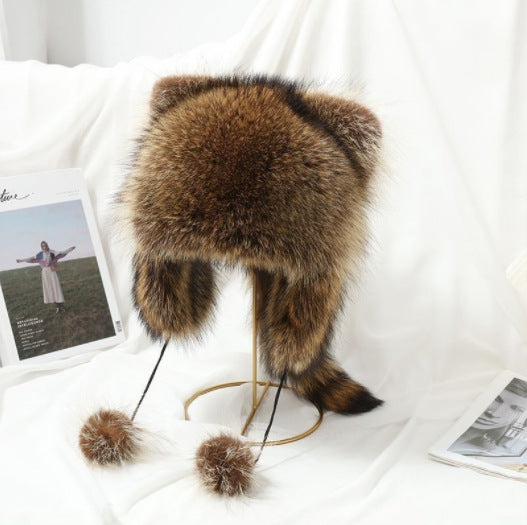 Women Cozy faux fur hat with side pom poms Lune London