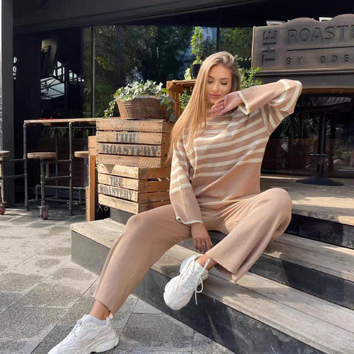 Amarae women's trendy knit set with fine stripes