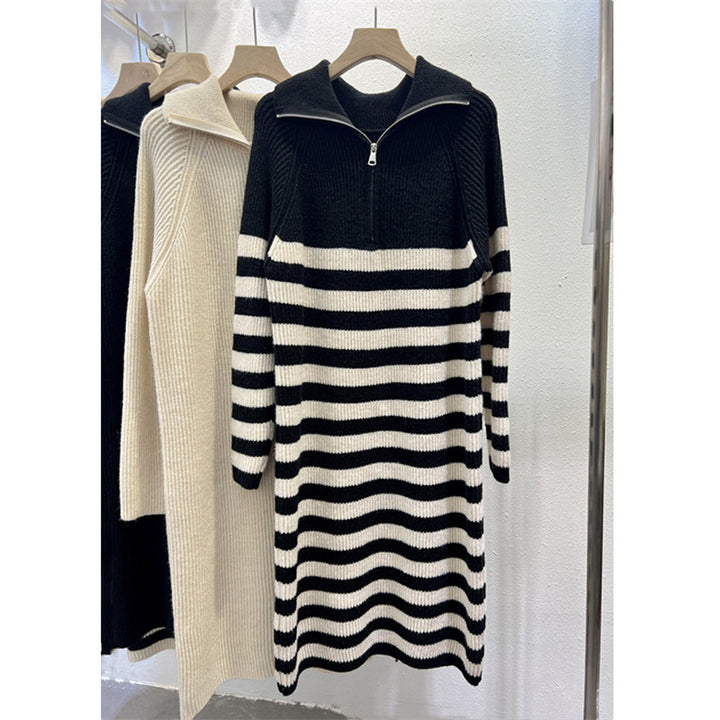 Robe en tricot pour femme avec col montant et demi-zip Chic & Stil