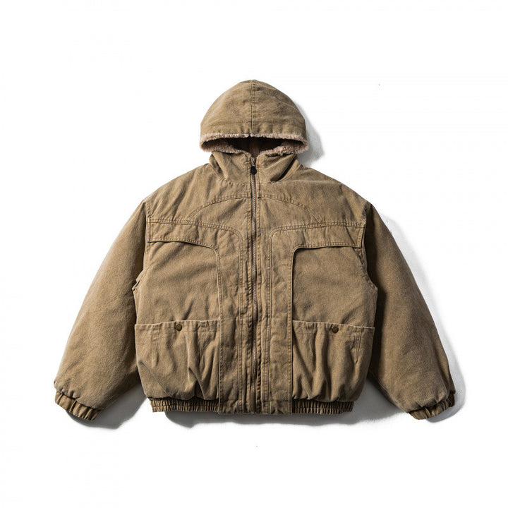 Unisex Boxy-Canvas-Hooded Jacket with Teddy Lining and Utility Pockets Amarae