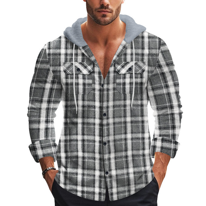 Men's plaid casual shirt with removable hood Lune London