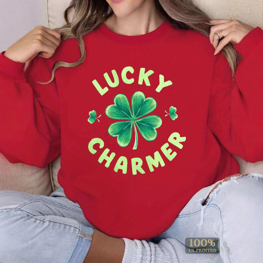 Sweatshirt pour femmes avec un design de trèfle tendance et une lettering inspirante Chic & Stil