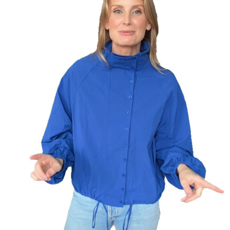 Women's Lightweight Windbreaker with Stand-up Collar, Snap Button Placket and Drawstring Amarae