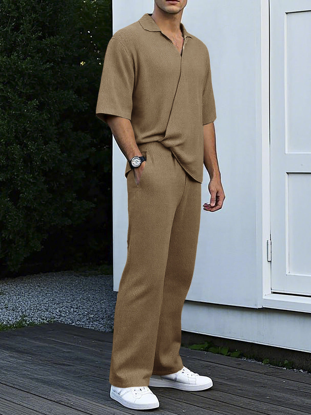Casual short sleeve set for men in high-quality knitted fabric and elastic waistband Lune London