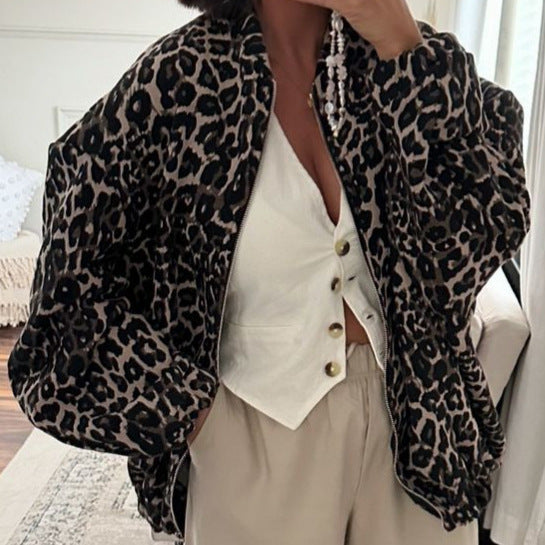 Trendy leopard jacket for women in oversized style Lune London