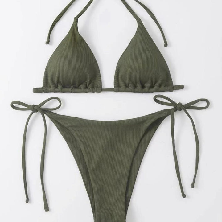 Striped bikini set for women with tie front Lune London