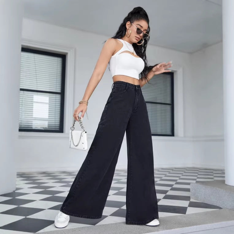 Ladies High-Waisted Ultra-Wide Palazzo Jeans made of Denim with Wide Leg Amarae