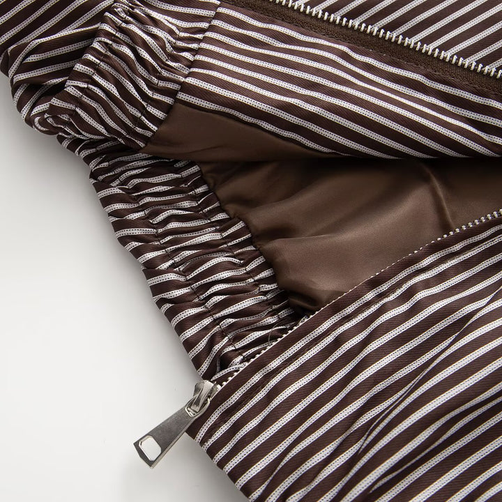 Women's Lightweight Striped Blouson Jacket with Zipper, Shirt Collar and Elastic Hem Amarae