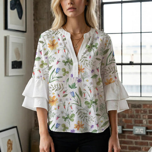 Women's blouse shirt with voluminous sleeves and floral pattern Amarae