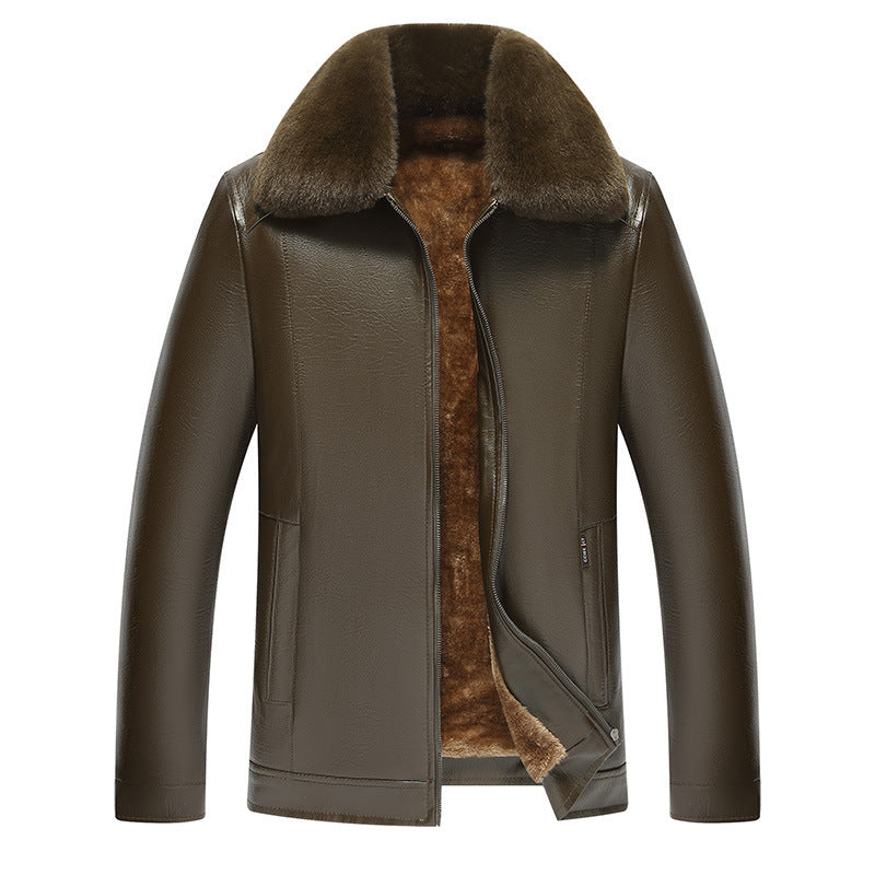 Elegant leather jacket for men with luxurious faux fur collar Lune London
