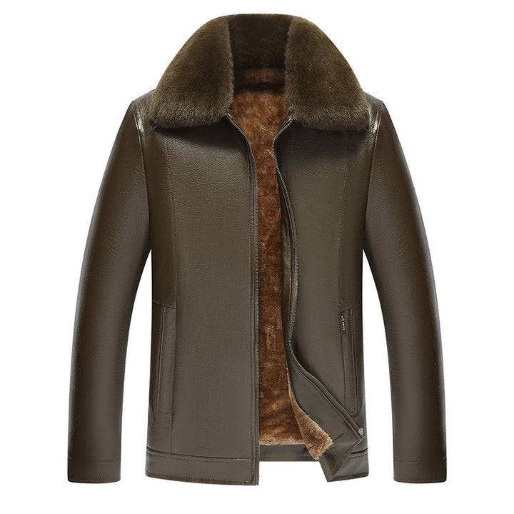 Elegant leather jacket for men with luxurious faux fur collar Lune London