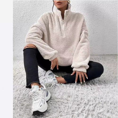 Women's Cozy Fleece Pullover with Stand-Up Collar and Side Pockets Amarae
