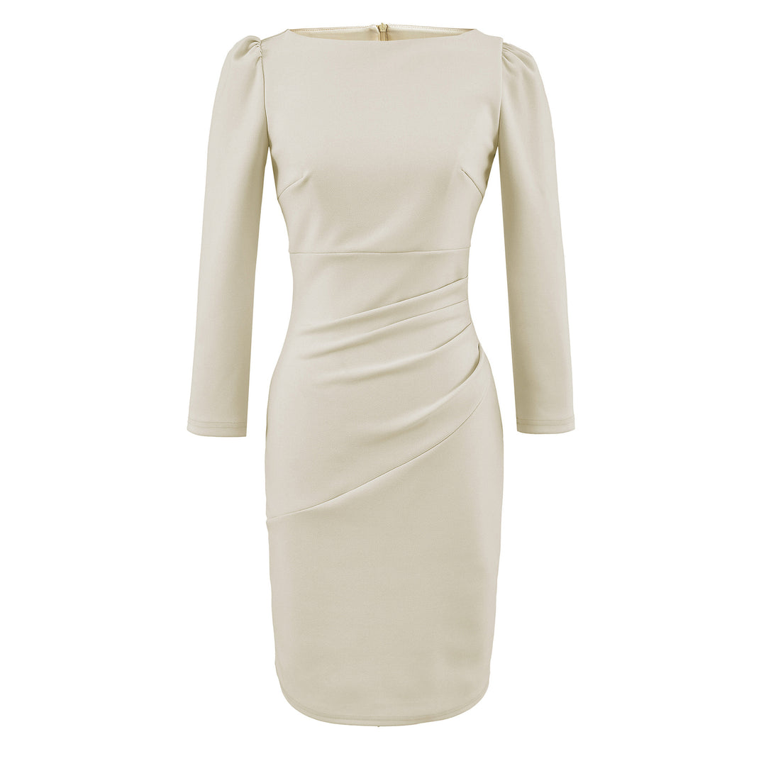Women Figure-hugging Midi Dress with Gathered Wrap Look and Long Sleeves Amarae