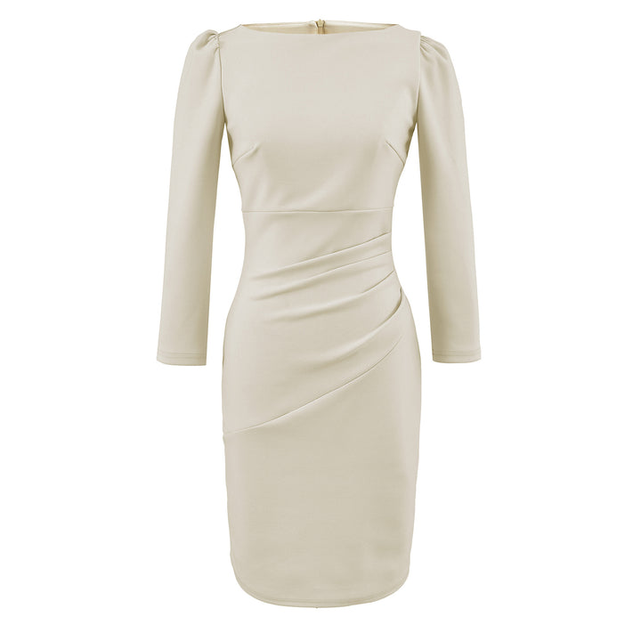 Women Figure-hugging Midi Dress with Gathered Wrap Look and Long Sleeves Amarae