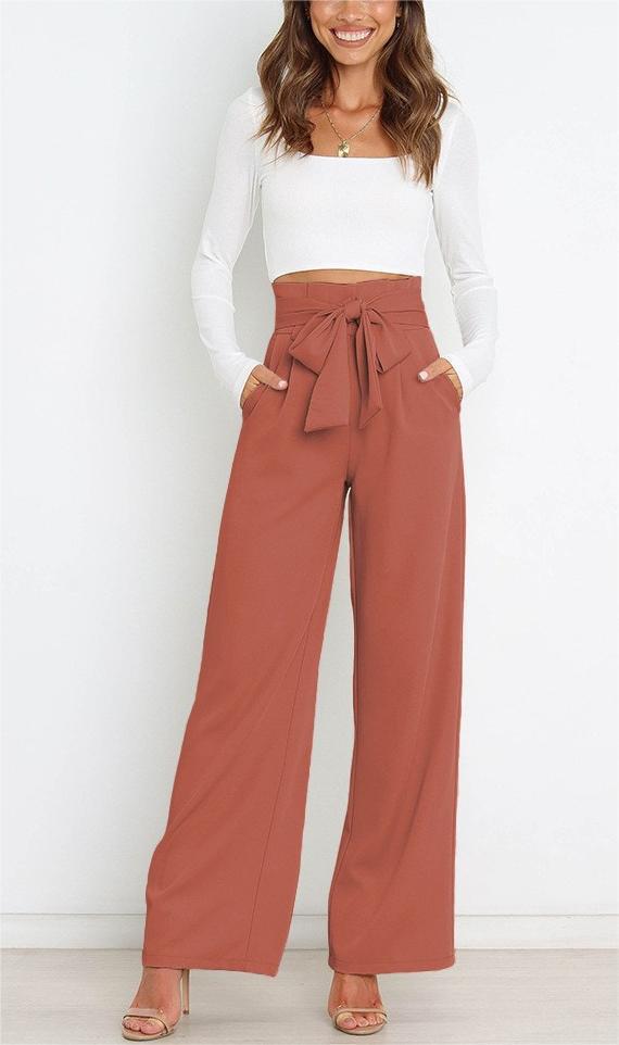 Women Wide Leg Pants with Decorative Tying Belt Lune London