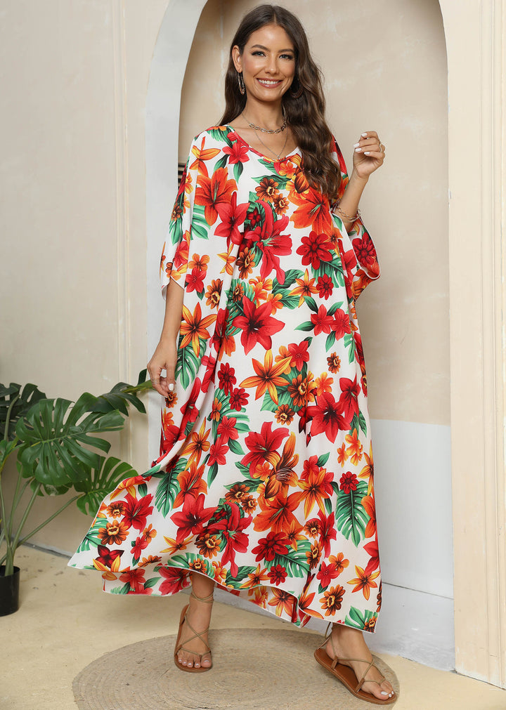 Chic Floral Print Women's Maxi Kaftan Dress