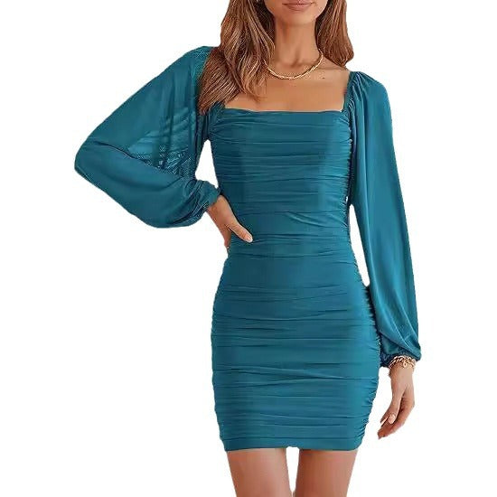 Fitted mini dress for women with puff sleeves and square neckline Lune London
