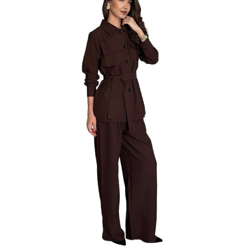 Elegant trench coat for women with tie belt and loose pants Lune London