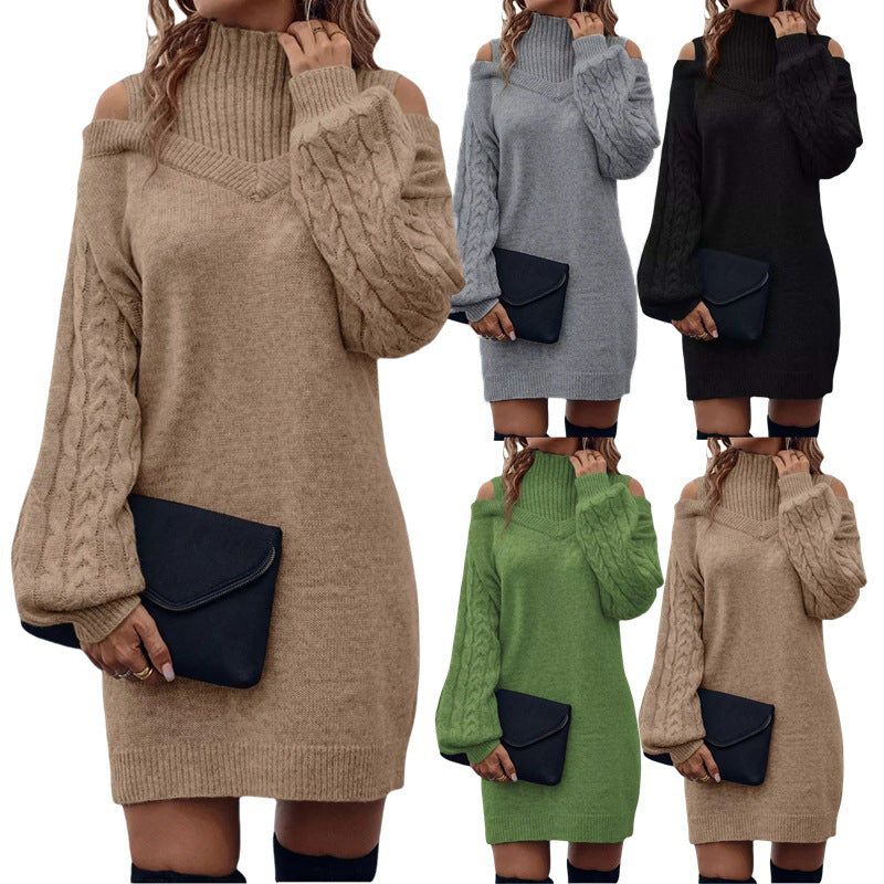 Knit dress for women with an off-the-shoulder design and high collar Lune London