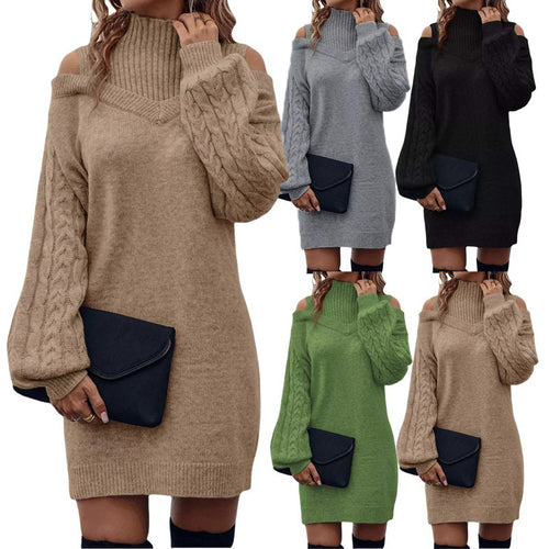 Knit dress for women with an off-the-shoulder design and high collar Amarae
