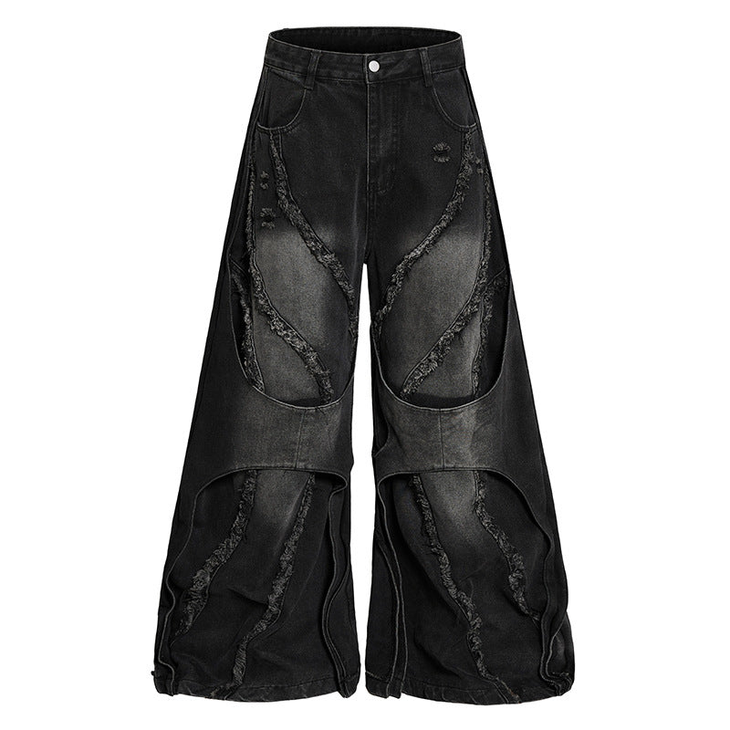 Women's wide Destroyed Denim Culotte with layered look and fringe application Amarae