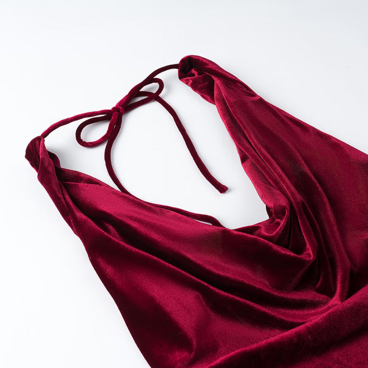 Women's maxi dress made of satin with a waterfall neckline and strap binding at the back Amarae