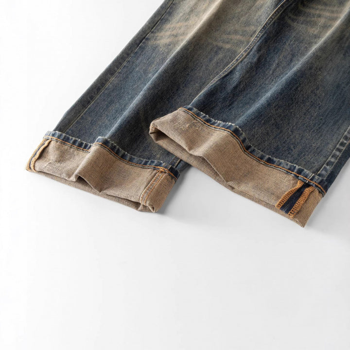 Men's Loose Straight Vintage Denim Jeans with Used Wash Amarae