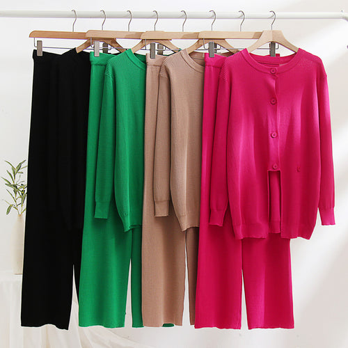 Knit loungewear set for women with a fine ribbed pattern and notable button details Amarae