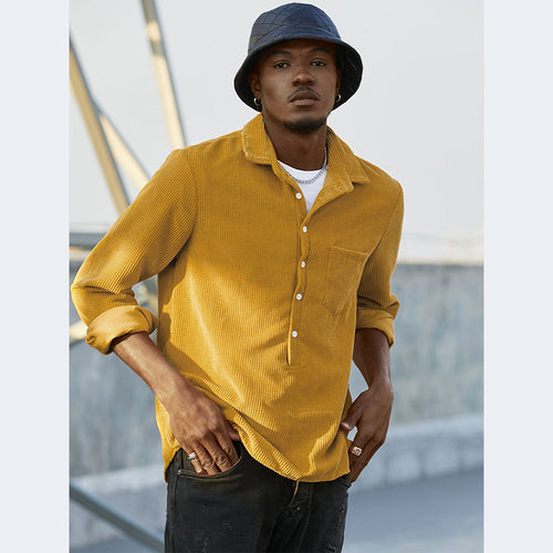 Men's long sleeve Henley shirt with textured fabric and chest pocket Amarae