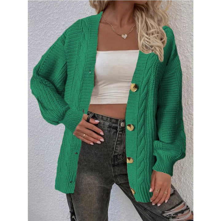 Ladies oversized knit cardigan with button details and cable pattern Lune London