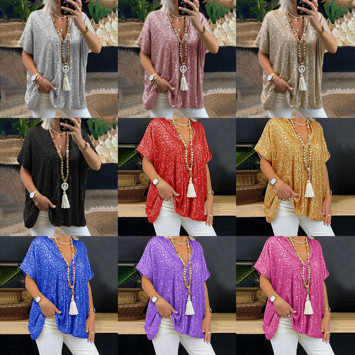 Ladies Sparkling Top with Elegant V-Neck and Light Cut Lune London