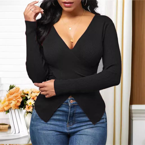 Women’s tie-top with deep V-neck and fine rib design Amarae