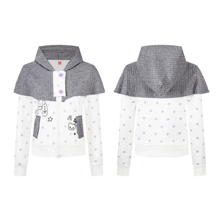 Women's hooded sweatshirt jacket with removable knitted cape, star print and front zipper Amarae