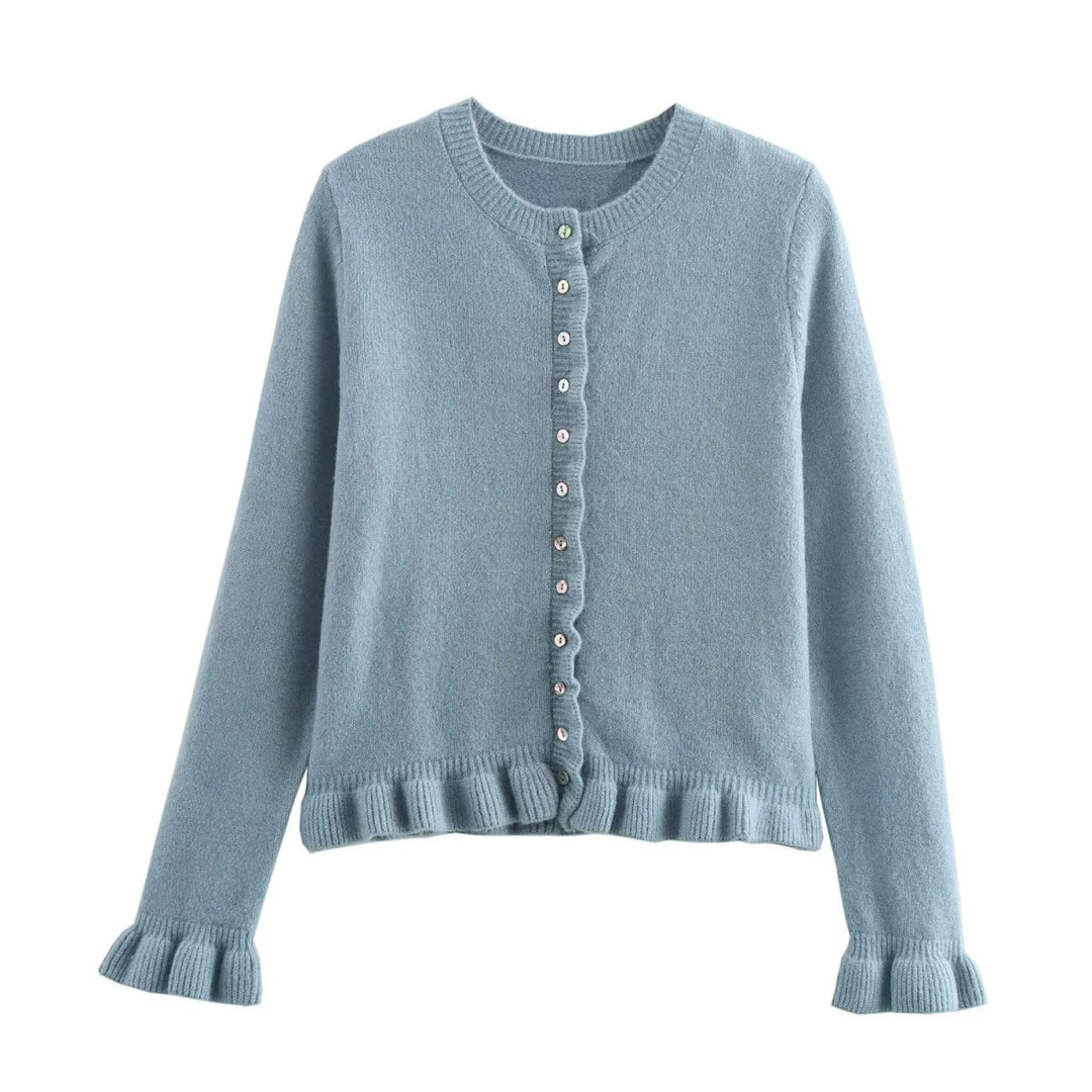 Women knitted vest with decorative ruffle trim and button closure Lune London
