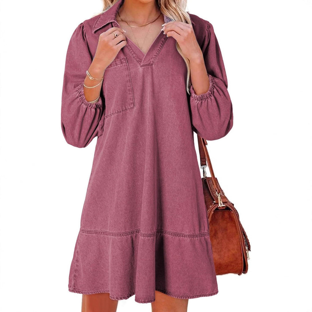 Denim dress for women with voluminous sleeves and a side pocket Lune London