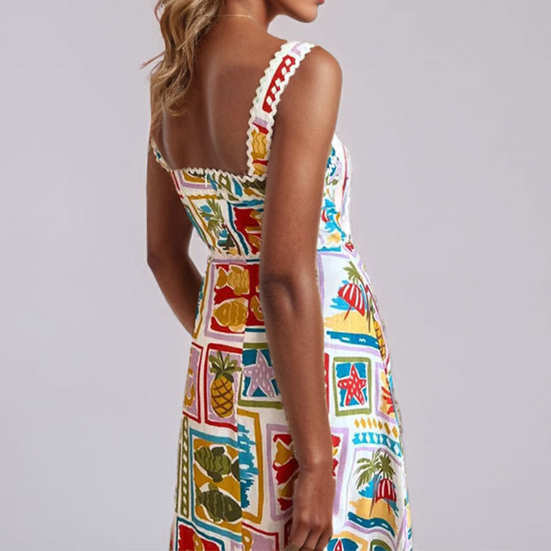 Robe Maxi Jouet Femme avec Imprimé Coloré et Fines Bretelles Chic & Stil