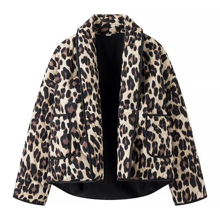 Quilted leopard print jacket for women with long sleeves Lune London