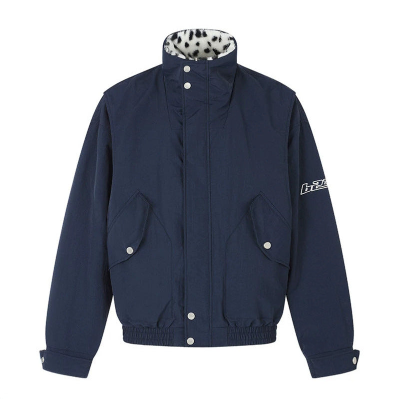 Women's Padded Blouson Jacket with Stand-Up Collar and Leopard Lining Amarae