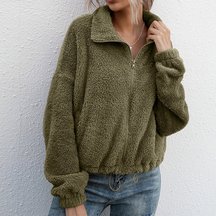 Fleece jacket for women with high collar and elastic waist Lune London