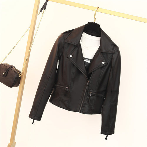 Leather jacket for women with asymmetrical zip and decorative studs Amarae